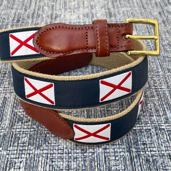 Volunteer Tradition Belt Union Jack Brown Leather Blue Canvas Waistband Size 38 - Picture 1 of 12